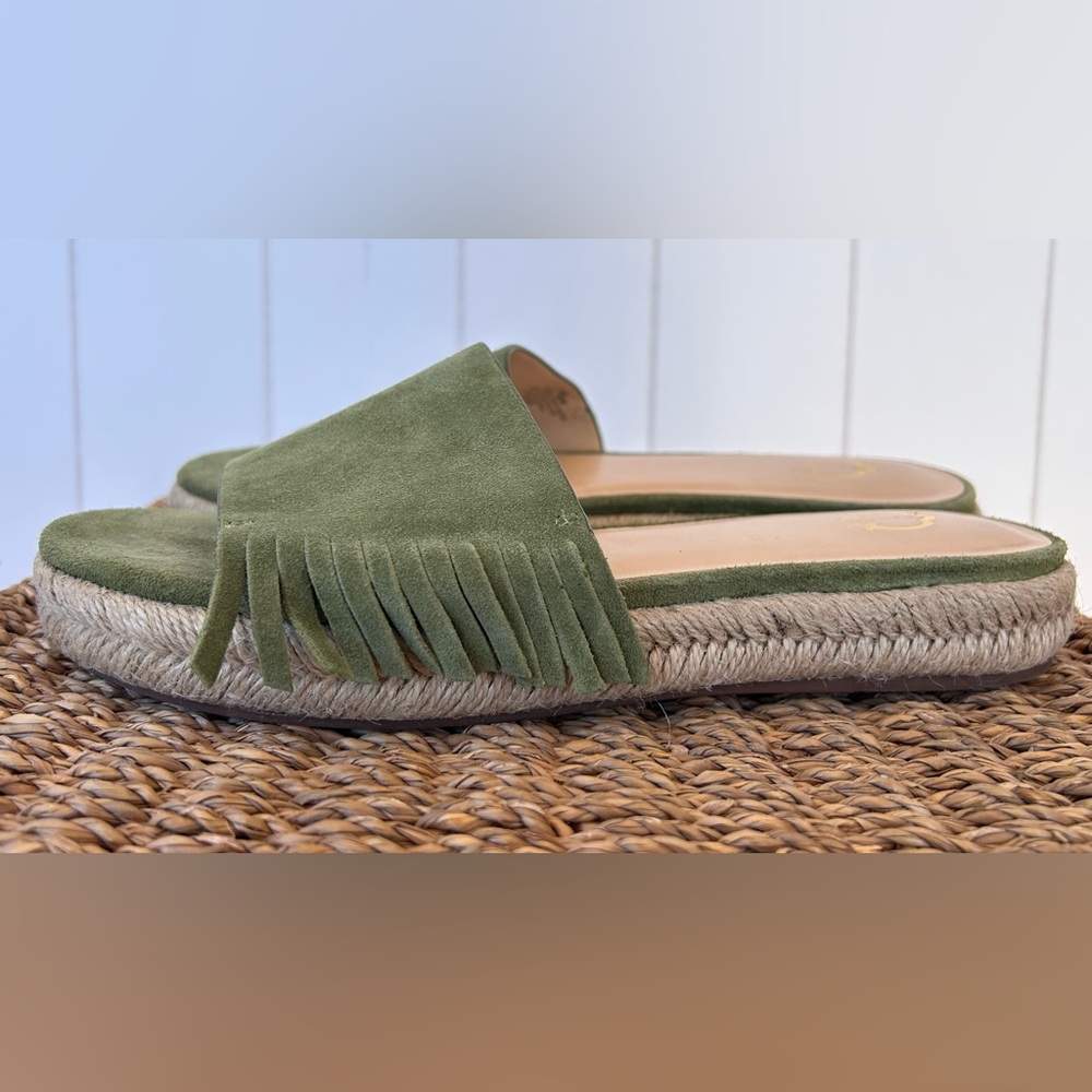 C. Wonder Women’s‎ Tabitha Suede Fringe Espadrille Slide Olive 7.5M